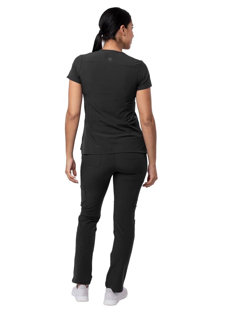 Adar Uniforms Adar Addition Scrubs Set for Women - Stretch V-Neck Scrub Top & Skinny Cargo Scrub Pants, 10 Pockets - A9200 - Black - XS - Image 2